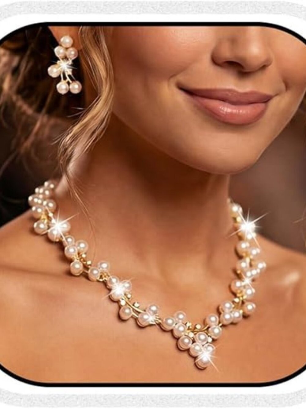 Unicra Gold Pearl & Rhinestone Jewelry Set | Wedding Bridal Necklace Set